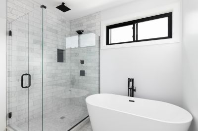 Walk-in Shower with Black Hardware